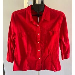 Apostrophe Women's Red Quarter sleeve double front pocket button down size 18